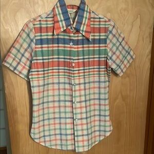 Sears Vintage 70s Multicolor Plaid Button Down Shirt
